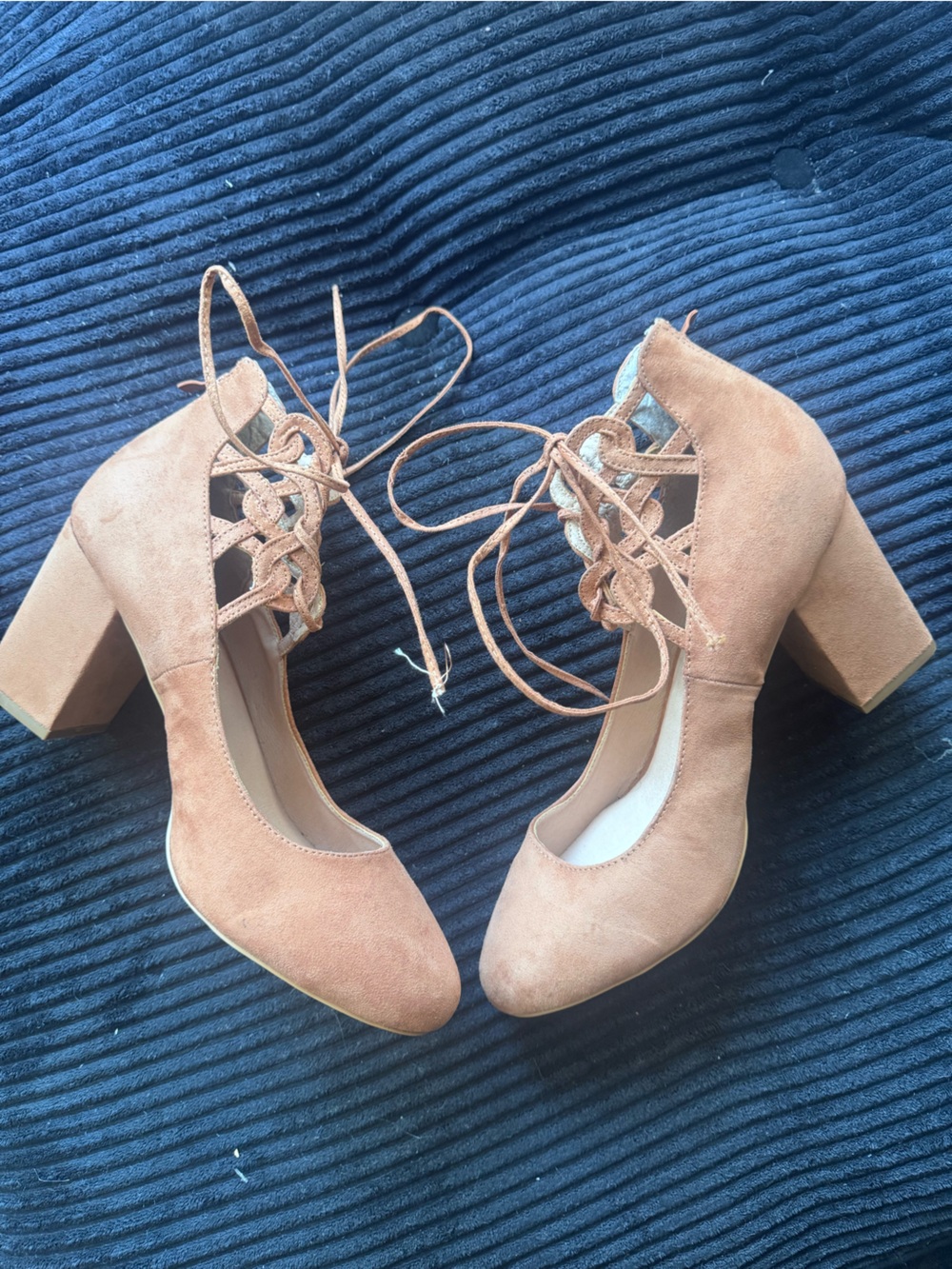 torrid Tan Lace-Up Chunky Heel Pumps size 12 new w/out box